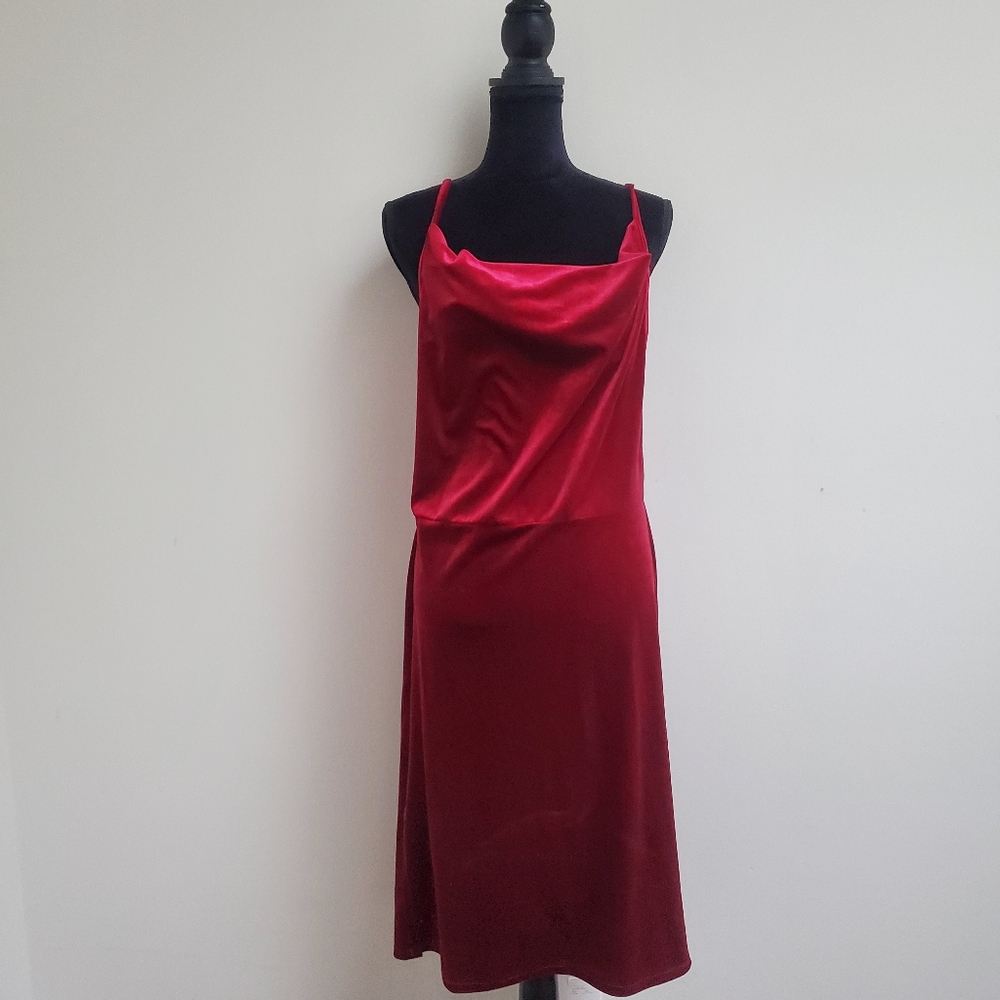 Prettylittlething Elegant Red Satin Dress Size Us 12